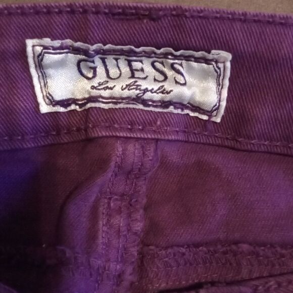 VINTAGE GUESS 29 PURPLE JEANS TRAINGLE BRITTNEY CROPPED COTTON SKINNY LEGS - Picture 5 of 6